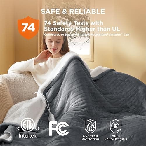 Bedsure Heated Blanket Throw Blanket - Fast Heating Electric Blanket, Soft Flannel Heated Throw with 4 Time Settings, 6 Heating Settings, Warm Gifts for Grandma & Grandpa & Seniors (50“x60”, Grey) thumbnail 8