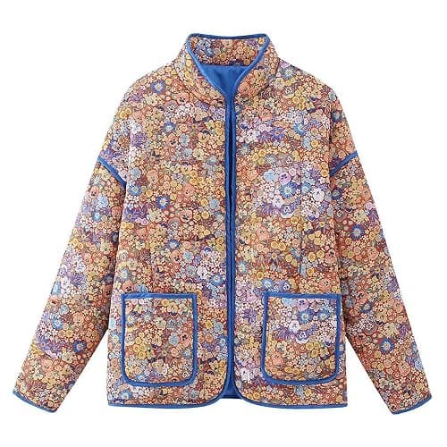 Omoone Women's Cropped Quilted Jacket Floral Printed LightWeight Padded Puffer Cardigan Coat Outwear thumbnail 6