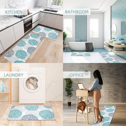 Tubeamin Anti Fatigue Kitchen Mat for Floor, Cushioned Anti Fatigue Kitchen Rugs Non Slip Waterproof, Comfort Floral Standing Desk Mat for Sink, Office, Laundry Room, 17.3"x28" thumbnail 6