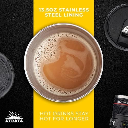 STRATA CUPS Camera Lens Coffee Mug -13.5oz | (2 LIDS + SPOON + BAG) Gift for Him, Dad Gifts, Photography, Camera accessories, Novelty Gifts thumbnail 4