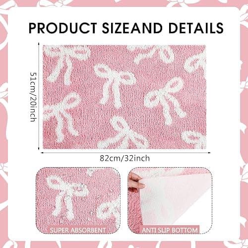 Tinideya Pink Bow Bathroom Rug 20x32 Inch Coquette Bath Mat Non Slip Absorbent Microfiber Floor Mat Machine Washable Cute Bow Rug for College Dorm Vanity Bedroom Bathroom Decor thumbnail 2