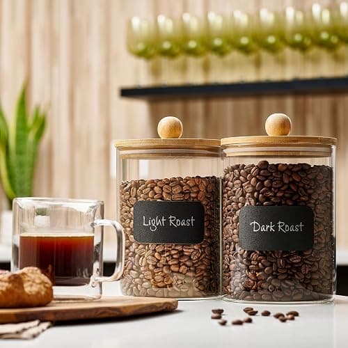 Le'raze 1 Gallon Glass Canister Set for Kitchen Counter with Airtight Bamboo Lids + Marker & Labels - of 2 Large Cookie Jars Wooden Lid, Food Storage Containers Pantry, Flour, Sugar, Pasta, Candy, thumbnail 2