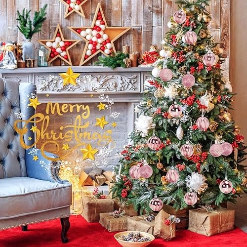 JULMELON 24PCS Pink Christmas Ball Ornaments, 60mm Shatterproof Tree Decor | Plastic, Xmas Tree Decorations, Wedding, Mothers Day Party, Assorted Style Decor, Large 2.4 in thumbnail 6