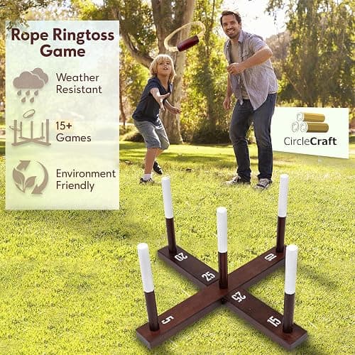 CircleCraft Rustic Ring Toss Game for Kids & Adults – Outdoor Yard Games with Rope Rings, Portable Wooden Lawn Game for Family Fun, Backyard, Beach, Camping & Picnic Activities for Christmas & Easter thumbnail 6