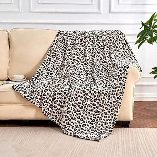 Edenleaf Leopard Print Blanket Fleece Throw for Bed Sofa Travel and Camping, Super Soft Cozy Fluffy Plush Cheetah Print Blanket for All Seasons 60"x80" (Cream) thumbnail 6