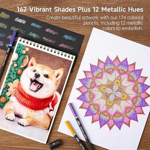 Shuttle Art 174 Colored Pencils for Adults, Soft Core Coloring Pencils Set with 1 Coloring Book, 1 Sketch Pad, 4 Sharpener, 2 Pencil Extender, Perfect for Artists Kids Adults, Drawing thumbnail 5