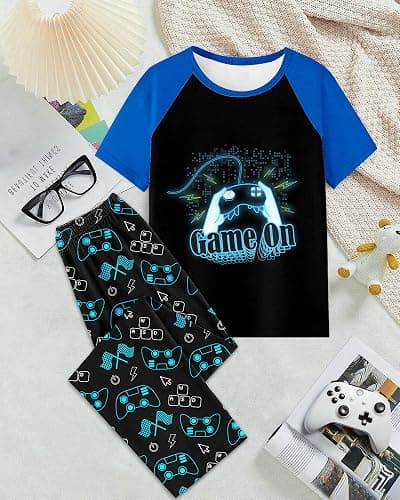 Fiodrimy Boys Pajamas Little Big Boys Short Sleeves and Pants Pajamas 2-Piece Pjs Set Kids Sleepwear Size 8-14 thumbnail 6