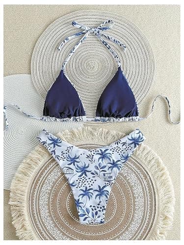 MakeMeChic Women's Polka Dots Triangle Thong Bikini Sets Floral Cute Bathing Suit Swimsuits thumbnail 4