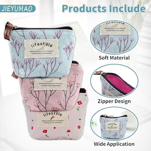 JIEYUMAO Small Coin Purse, 9Pcs Canvas Coin Purse with Keychain, 9 Styles Mini Makeup Bag for Women, Multicolor Mini Pouch Change Wallet Small Coin Pouch for Lipstick Jewelry Card thumbnail 4