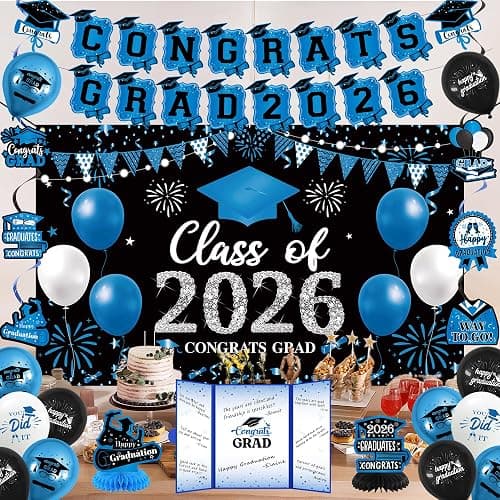 Vlipoeasn Blue 2026 Graduation Party Decorations 2026 College/High School Graduation Decorations Party Supplies, Class of 2026 Congrats Grad Backdrop Banner Signature Book thumbnail 8