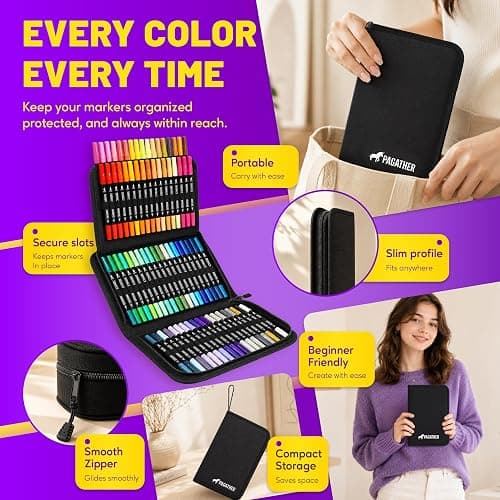 Pagather Acrylic Paint Markers, 72 Colors Dual Tip Fine & Brush Pens Set | For Rocks, Fabric, Wood, Glass & More, Perfect for DIY Crafts and Creative Art Projects with Bright, Smooth and Quick-Dry Ink thumbnail 7