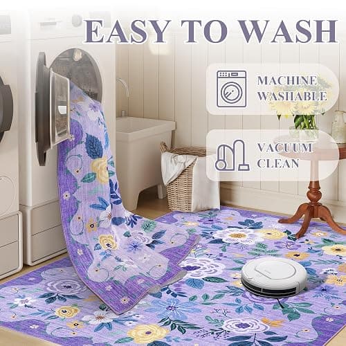 DUKINO 2x3 Rugs for Entryway, Floral Indoor Washable Door Mat, Non Slip Boho Small Rug for Kitchen, Soft Low Pile Front Door Throw Rug for Entrance, Bedroom, Kitchen, Laundry, Bathroom, Purple thumbnail 5