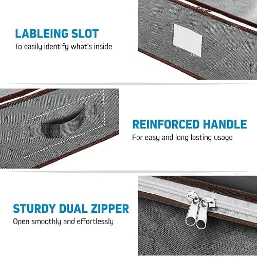 Under Bed Storage Bins - Pack Of 4 Under The Bed Storage Containers For Clothes, Blankets, Winter Clothing, & Shoes - Underbed Storage Containers With Handles, Dual Zippers, & Clear Top thumbnail 4