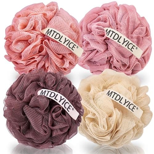 MTDLYICE Loofah Sponge, XXL Large Loofah 100g 4 Pack, Bath Sponge Soft Mesh Shower for Men, Body Scrub, Shower Pouf Bath Accessories, for Body Wash, Soap (Red Soil) - Image 1