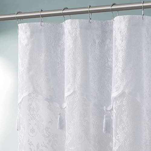 Warm Home Designs White Lace Shower Curtain 72 x 72 Inches with Attached Valance & 7 Tassels. Luxury Farmhouse Shower Curtains for The Bathroom or Boho Shower Curtains for Bathroom. LA White 72" thumbnail 3