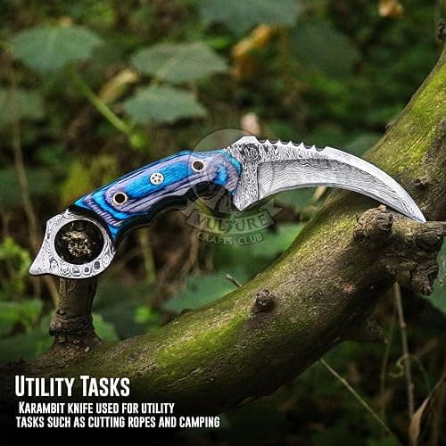 VULTURE CRAFTS CLUB, Damascus steel Handmade Knife, Survival claw Tactical teeth Knife Double edged sharp, Fixed Blade Knife With Sheath, Curved knife thumbnail 2