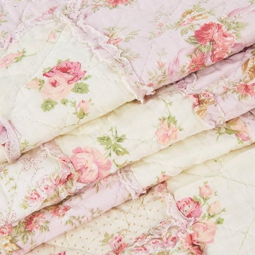 Cozyholy Original 100% Cotton Quilt Pink Floral Patchwork Quilted Throw Blanket, Reversible Bedspread Coverlet Vintage Shabby Chic Bedding Quilt for Bed Couch Sofa thumbnail 8
