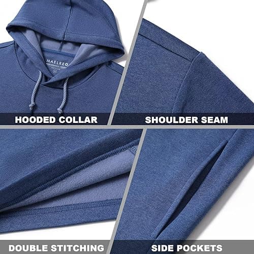 M MAELREG Hoodies for Men Golf Fleece Hooded Sweatshirts Dry Fit Athletic Lightweight Casual Midlayer Mens Hoodies Pullover - Large - Mg01-blue Heather thumbnail 5