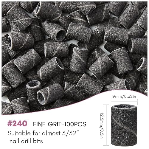 Makartt Sanding Bands for Nail Drill - 100 Pcs #240 Fine Grits Nail File Sanding Bands For Drill Bits, Nail Prep Smooth Polish, Upgrade Thicker Durable Sanding Drill Bit For Acrylic Nails Gel, Black thumbnail 5
