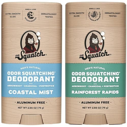 Dr. Squatch Natural Deodorant for Men - Odor-Squatching Aluminum Free - Coastal Mist & Rainforest Rapids (2.65 oz, 2-Pack) - Image 1
