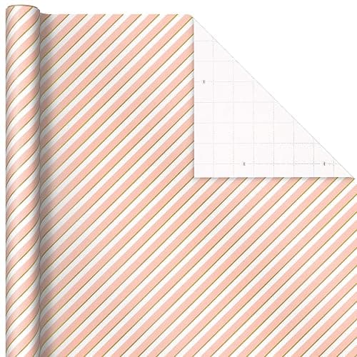 Hallmark Pink Christmas Wrapping Paper with Cut Lines on Reverse (3 Rolls: 120 sq. ft. ttl) Pink, Mint, Gold, Reindeer, Christmas Trees, Snowflakes thumbnail 6
