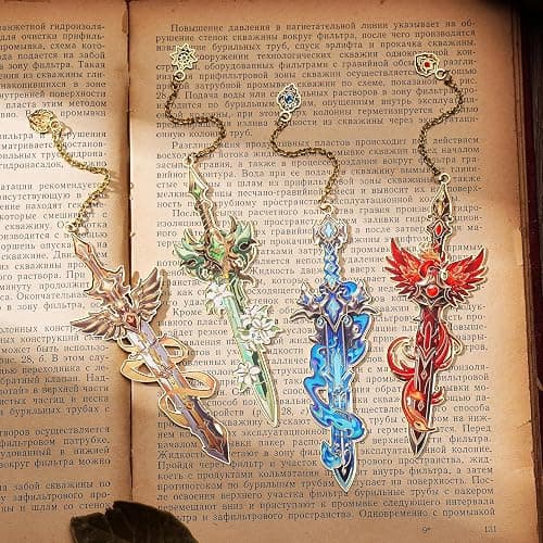 Fantasy Sword Bookmarks 4pcs - Medieval Knight Warrior Metal Book Marks for Readers, Gifts for Book Lovers, Cool Literary Page Holders for Reading Accessories, Men Women Teens, Christmas Birthday thumbnail 7