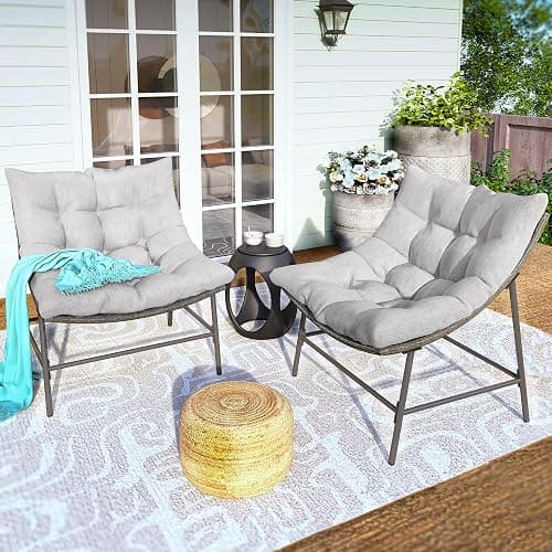PHI VILLA Outdoor Papasan Chairs Set of 2, Oversized Scoop Wicker Chairs with Cushions & Steel Frame, Double Comfy Conversation Reading Furniture for Apartment Patio, Porch, Deck, Balcony - Image 1