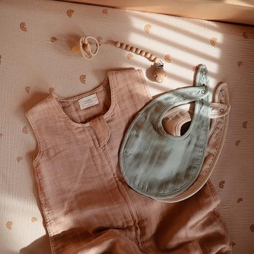 mushie Muslin Baby Bib | Soft Cotton for Infant Drips, Drools & Feedings | Adjustable Fit | 2 Pack - Roman Green/Fog thumbnail 4