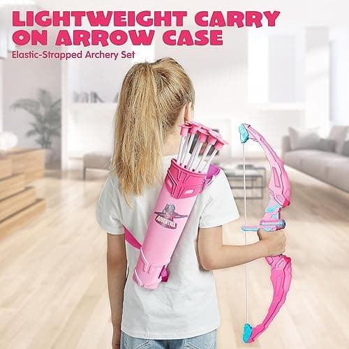 JOYIN Pink Bow and Arrow Set for Girls, LED Light Up Archery Toy Set with 9 Suction Cup Arrows, Target & Arrow Case, Christmas Indoor Outdoor Activity Toy for Kids Girls Ages 3-12 - Pink thumbnail 7