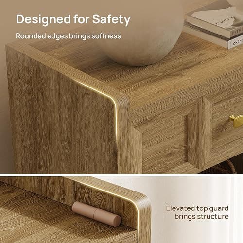 SICOTAS Night Stand Set 2, 26" Wide Nightstands Set of 2 with Drawer | Large Queen Size Nightstands, Farmhouse Bedside Table for Bedroom, Side End Table with Round Corners, Brown Oak thumbnail 5