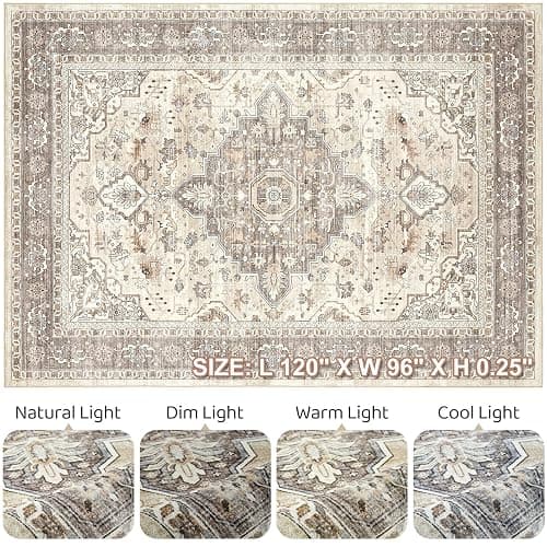 8x10 Area Rugs Living Room: Washable Boho Large Neutral Vintage Soft Rug Stain Resistant Farmhouse Non Slip Indoor Floor Carpet for Bedroom Nursery Kids Playroom Office Dining Room Home Decor- Brown thumbnail 9