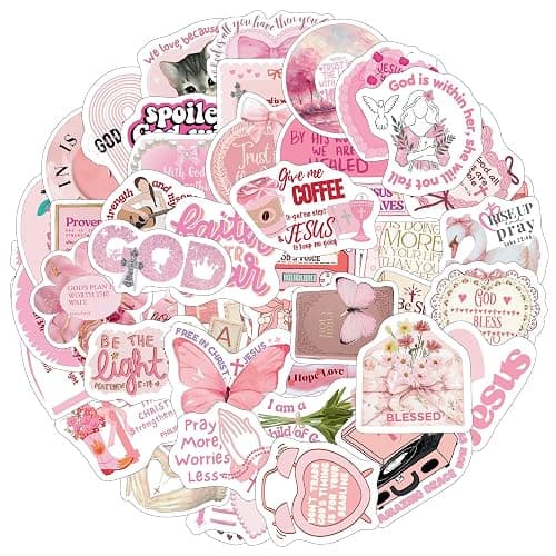 Pink Bible Verse Stickers for Christian Christmas Gift for Girl Women Inspirational Jesus Qoute Praise God Religious Decoration Party Favors Motivational thumbnail 4