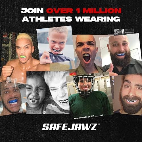 SAFEJAWZ Mouth Guard, Dual Layer Mouthguard for Adults with Case, Easy Fit Remoldable Mouthpiece for Football, Boxing, Lacrosse, MMA, Basketball & All Contact Sports (Adult 12+ Years, Black Fangz) thumbnail 7