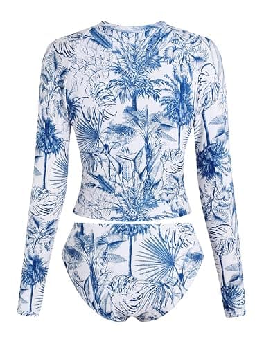 ZAFUL Women Long Sleeve Rash Guard Two Piece Bathing Suit with Briefs | Sun Protection Swimsuit Swim Shirts with Briefs for Beach Vacation Water Sports thumbnail 3