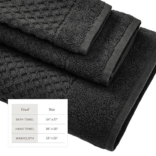 Dark Grey Bath Towels - 100% Cotton 6 Piece Towel Set - 2 Bath Towels, 2 Hand Towels, 2 Washcloths - Absorbent, Durable, Quick-Dry Towel for Bathroom - Low-Twist Two-Ply Decorative Towel (Midnight) - 6 Piece Set - 13 Midnight thumbnail 5