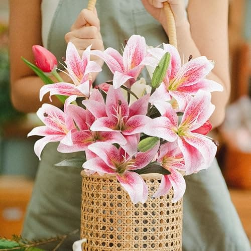 SNAIL GARDEN 12 Artifical Lily Flowers with 9 Heads Full Bloom Lily & 3 Buds, Long Stem Artificial Stargazer Lilies, Faux Tiger Bouquets for Home Hotel Flower Arrangement Party Decor thumbnail 2