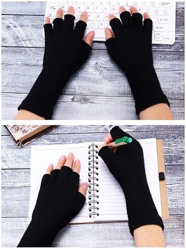 Pangda Knit Fingerless Gloves for Women Men Winter Wrist Half Finger Stretchy Gloves Lengthen 3.54 Inches Wrist Mittens thumbnail 4