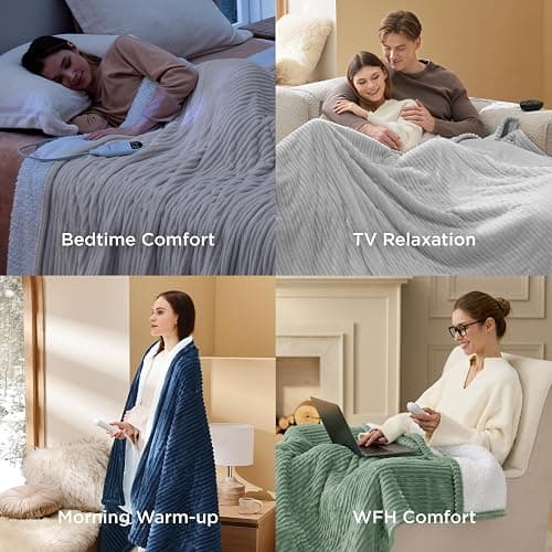 Bedsure GentleSoft Heated Blanket Throw - Soft Ribbed Flannel Electric Blanket, Heating with 4 Time Settings, 6 Heat Settings, and 3 hrs Timer Auto Shut Off, Gifts for Grandma (50x60 inches, Cream) thumbnail 6