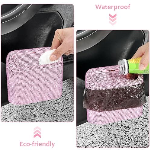 Accmor Bling Car Trash Can with Lid, Leak-Proof Mini Vehicle Trash Bin Automotive Dustbin Organizer Storage, Sparkling Crystal Trash Bag Container with 30pcs Garbage Bags for Car, Home, Office (Pink) thumbnail 5
