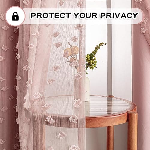 MYSKY HOME Pink Curtains for Girls Bedroom 84 Inches Long Blackout Nursery Curtains Double Layer Pink Pom Pom Sheer Overlay for Kids Toddler Grommet Privacy Room Darkening Window Drapes 52" x 84" thumbnail 6