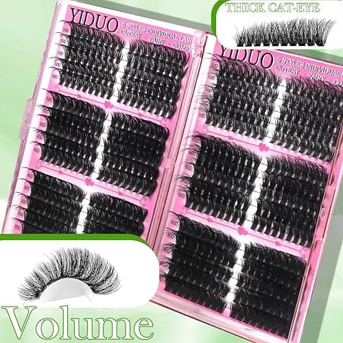 YIDUO 6 Box Mix Lashes Clusters Kit Gift Packs 1686Pcs with 2X Bond&Seal Volume Mega/Bottom Soft Extension False Eyelash D Curl Wispy Natural DIY Individual Fake Eyelashes for Beginners Bulk Pack thumbnail 2