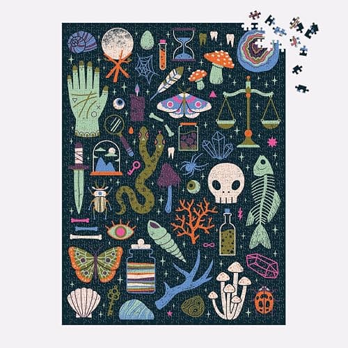 Galison Occult and Curious – 1000 Piece Glow in The Dark Jigsaw Puzzle Featuring an Eerie Collection of Creepy and Spooky Objects thumbnail 4