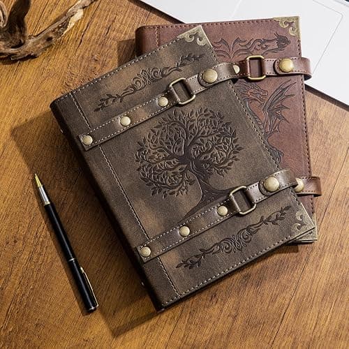 DUROTAN DND Notebook Dragon Journal for Dungeons And Dragons/D&D Accessory Gifts refillable Leather 400 Pages A5 personalized Notepad for Men and Women(1-Khaki-Dragon) thumbnail 2