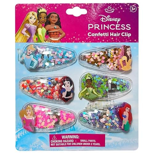 LUV HER Licensed Hair Accessories For Girls, 6pc Cute Hair Clips with Favorite Disney Princess Character Charms, Magical Confetti Hair Clips, Ages 3+ - Image 1