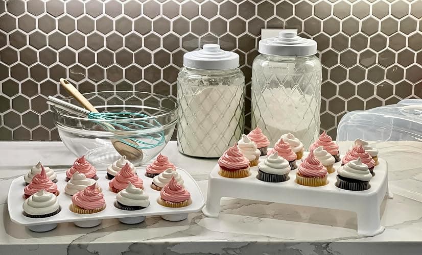 Top Shelf Elements Cupcake Carrier, EXTRA LARGE LID, White Cupcake Holder Carries 24 Standard-Size Cupcakes, Muffin Traveler Two Tier Stand Reusable Cupcake Box thumbnail 5