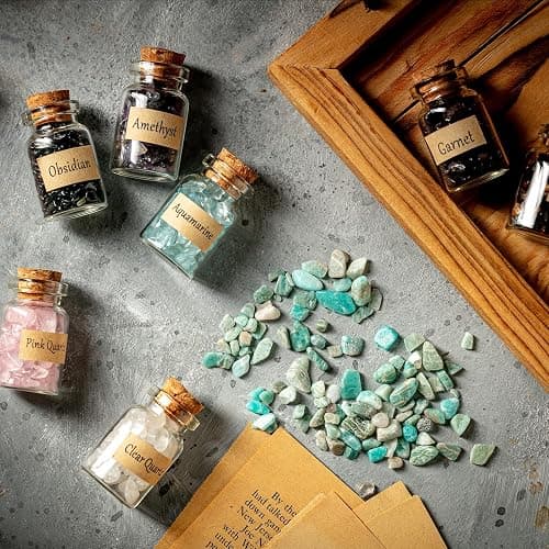 KHOCOEE 24 Gemstone Bottles Chip Crystals and Healing Stone, Chakra Healing Crystals Bottles, Wicca Gem Stones Set, Witchcraft Crystals thumbnail 6