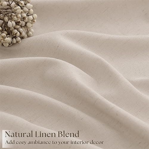 Extra Wide Beige Pinch Pleated Linen Curtains 108 Inches Long 72 Inch Wide for Living Room Light Filtering Semi Sheer Window Drapes with Hooks Rings for Patio Sliding Glass Door 1 Panel 72x108 thumbnail 4