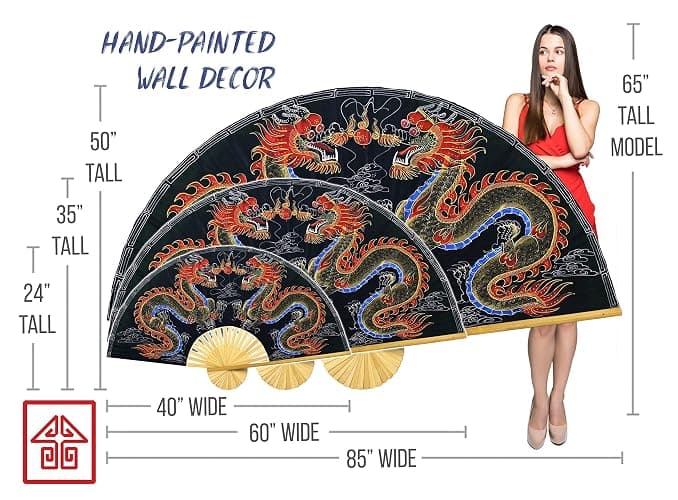 Dragons Folding Wall Fan Hand-painted Chinese Decor Artwork (40 inch wide, Black Dragons) thumbnail 6