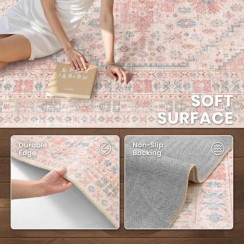 zesthome Pink Rug - 5x7 Area Rugs for Bedroom, Stain Resistant Washable Rugs for Nursery Room, Living Room, Home Decor, Girls Rug (Pink/Blue,5'x7') thumbnail 6