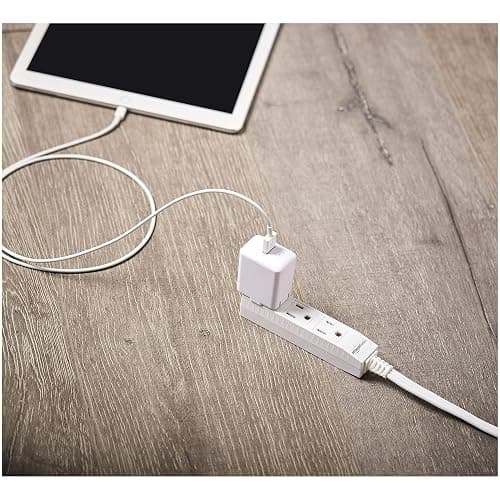 Amazon Basics 3-Prong Indoor Rectangle Extension Cord Power Strip, Flat Plug, Space-Saving, Grounded, 13 Amps, 1625 Watts, 125 VAC, 6 ft, White, 2-Pack thumbnail 2